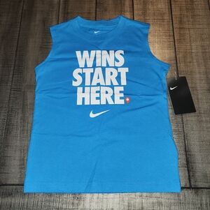 NWT Nike Bright Blue Sleeveless Tee with White Slogan